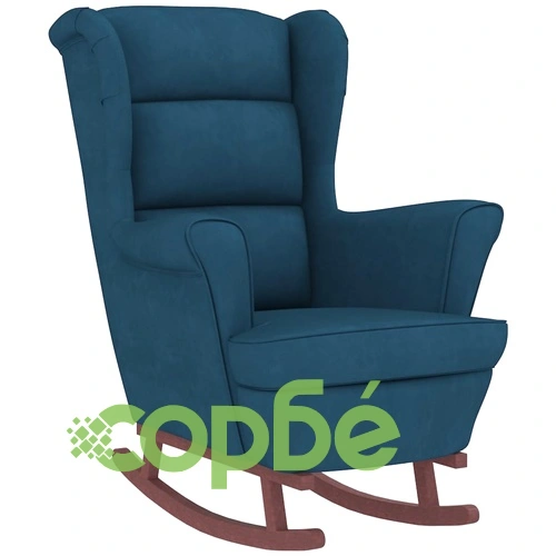 Люлеещ се стол с дървени крака и табуретка, син, кадифе ➤ топ цена ➤ sorbe.bg