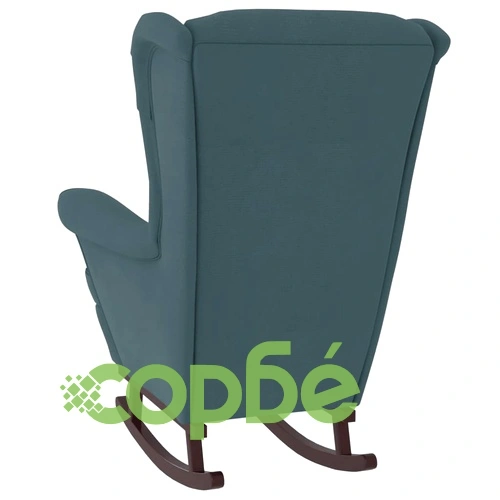 Люлеещ се стол с дървени крака и табуретка, син, кадифе ➤ топ цена ➤ sorbe.bg