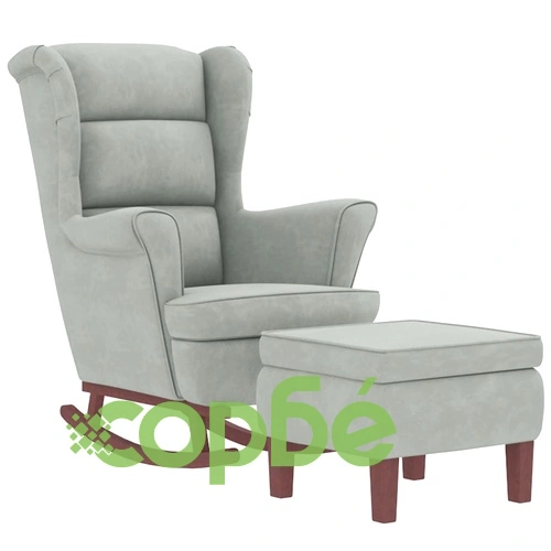 Люлеещ се стол с дървени крака и табуретка, светлосив, кадифе ➤ топ цена ➤ sorbe.bg