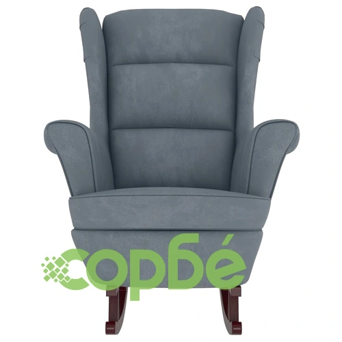 Люлеещ се стол с дървени крака и табуретка, тъмносиво, кадифе ➤ топ цена ➤ sorbe.bg