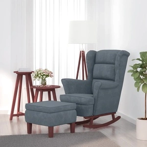 Люлеещ се стол с дървени крака и табуретка, тъмносиво, кадифе