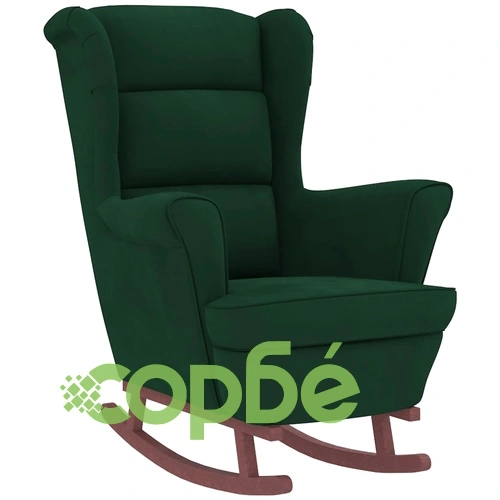 Люлеещ се стол с дървени крака и табуретка, тъмнозелен, кадифе ➤ топ цена ➤ sorbe.bg