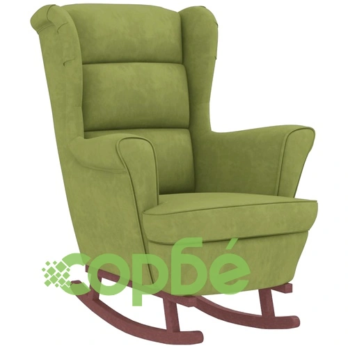 Люлеещ се стол с дървени крака и табуретка, светлозелен, кадифе ➤ топ цена ➤ sorbe.bg