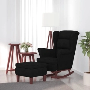 Люлеещ се стол с дървени крака и черен, тъмнозелен, кадифе