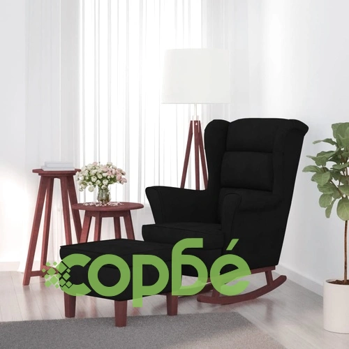 Люлеещ се стол с дървени крака и черен, тъмнозелен, кадифе ➤ топ цена ➤ sorbe.bg