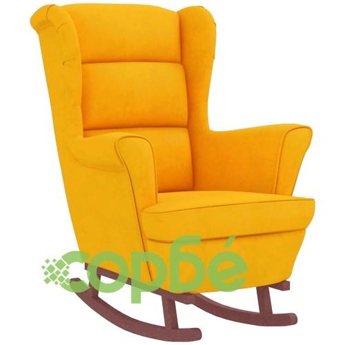 Люлеещ се стол с дървени крака и жълт, тъмнозелен, кадифе ➤ топ цена ➤ sorbe.bg