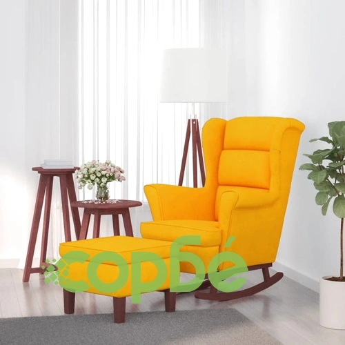 Люлеещ се стол с дървени крака и жълт, тъмнозелен, кадифе ➤ топ цена ➤ sorbe.bg