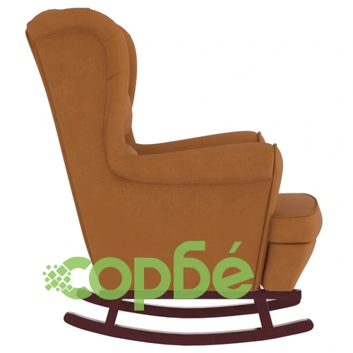 Люлеещ се стол с дървени крака и кафяв, тъмнозелен, кадифе ➤ топ цена ➤ sorbe.bg