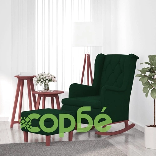 Фотьойл с люлеещи се крака и табуретка, тъмнозелен, кадифе ➤ топ цена ➤ sorbe.bg