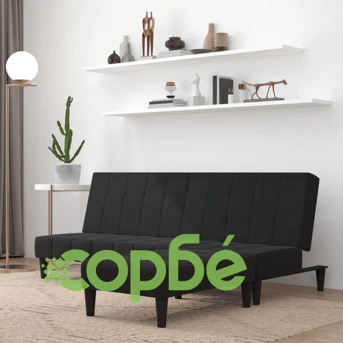 2-местно канапе с табуретка, черно, микрофибърен текстил ➤ топ цена ➤ sorbe.bg