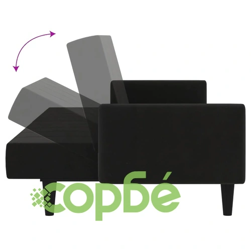 2-местно канапе с табуретка, черно, микрофибърен текстил ➤ топ цена ➤ sorbe.bg