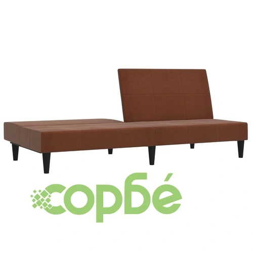 2-местно канапе с табуретка, кафяво, микрофибърен текстил ➤ топ цена ➤ sorbe.bg