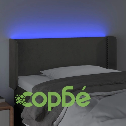 LED горна табла за легло, тъмносива, 103x16x78/88 см, кадифе ➤ топ цена ➤ sorbe.bg