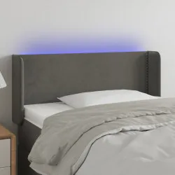 LED горна табла за легло, тъмносива, 103x16x78/88 см, кадифе