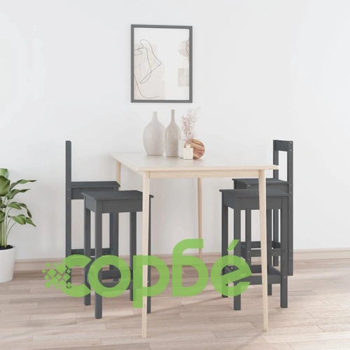 Комплект бар столове от 4 части, сив, масивна борова дървесина ➤ топ цена ➤ sorbe.bg