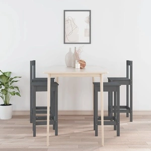 Комплект бар столове от 4 части, сив, масивна борова дървесина