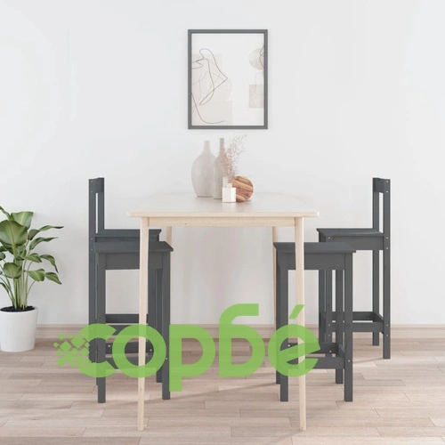 Комплект бар столове от 4 части, сив, масивна борова дървесина ➤ топ цена ➤ sorbe.bg