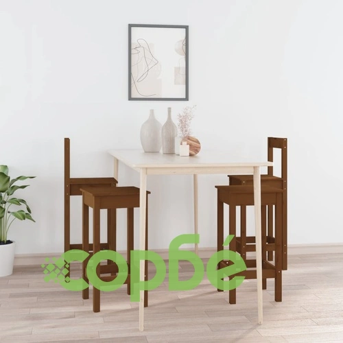 Комплект бар столове от 4 части, меденокафяв, масивен бор ➤ топ цена ➤ sorbe.bg