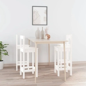 Бар столове, 4 бр, бели, борово дърво масив