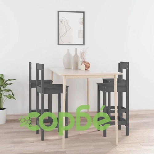 Бар столове, 4 бр, сиви, борово дърво масив ➤ топ цена ➤ sorbe.bg