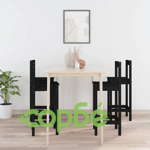 Бар столове, 4 бр, черни, борово дърво масив ➤ топ цена ➤ sorbe.bg