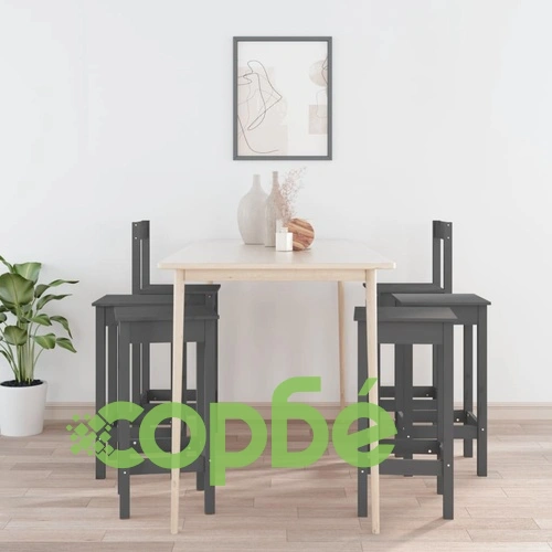 Комплект бар столове от 6 части, сив, масивна борова дървесина ➤ топ цена ➤ sorbe.bg