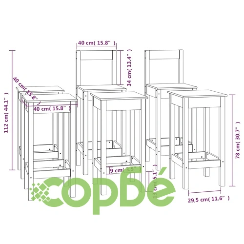 Комплект бар столове от 6 части, сив, масивна борова дървесина ➤ топ цена ➤ sorbe.bg