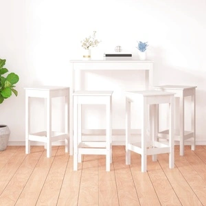 Бар комплект от 5 части, бял, масивна борова дървесина