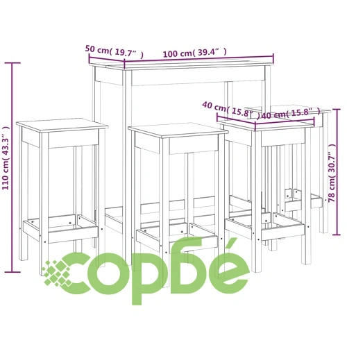 Бар комплект от 5 части, сив, масивна борова дървесина ➤ топ цена ➤ sorbe.bg