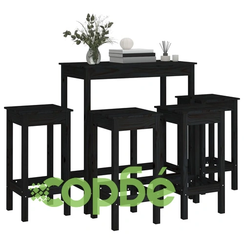 Бар комплект от 5 части, черен, масивна борова дървесина ➤ топ цена ➤ sorbe.bg