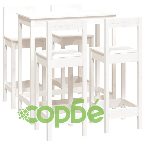 Бар комплект от 5 части, бял, масивна борова дървесина ➤ топ цена ➤ sorbe.bg