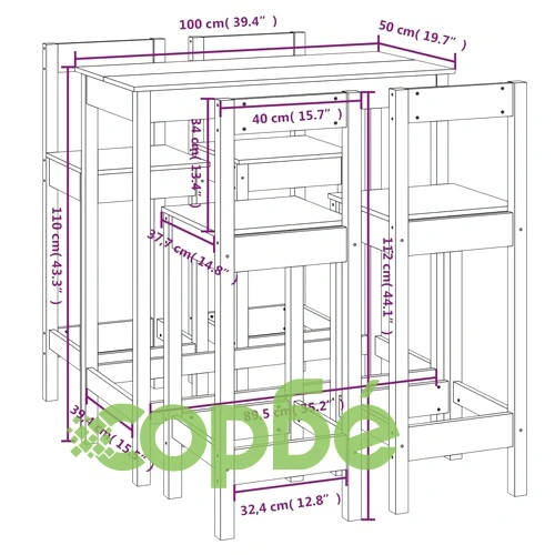 Бар комплект от 5 части, бял, масивна борова дървесина ➤ топ цена ➤ sorbe.bg