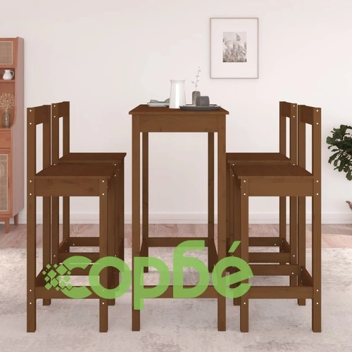 Бар комплект от 5 части, меденокафяв, масивна борова дървесина ➤ топ цена ➤ sorbe.bg