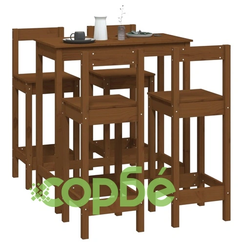 Бар комплект от 5 части, меденокафяв, масивна борова дървесина ➤ топ цена ➤ sorbe.bg