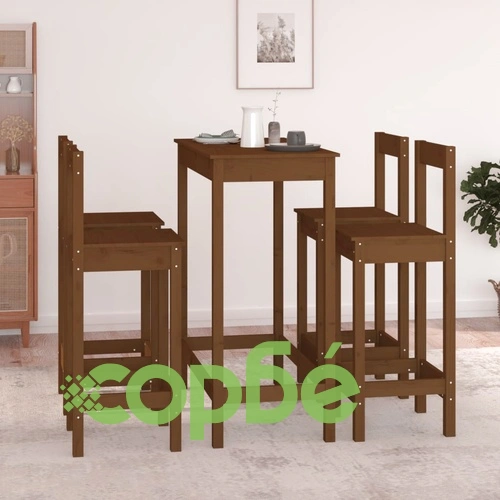 Бар комплект от 5 части, меденокафяв, масивна борова дървесина ➤ топ цена ➤ sorbe.bg