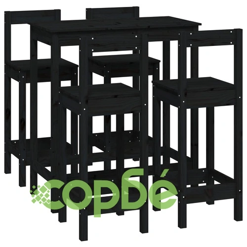 Бар комплект от 5 части, черен, масивна борова дървесина ➤ топ цена ➤ sorbe.bg