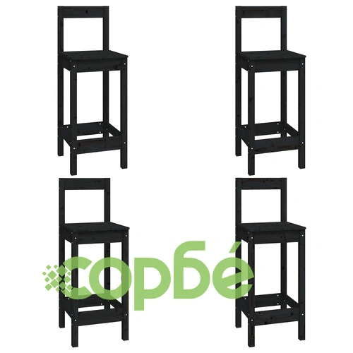 Бар комплект от 5 части, черен, масивна борова дървесина ➤ топ цена ➤ sorbe.bg