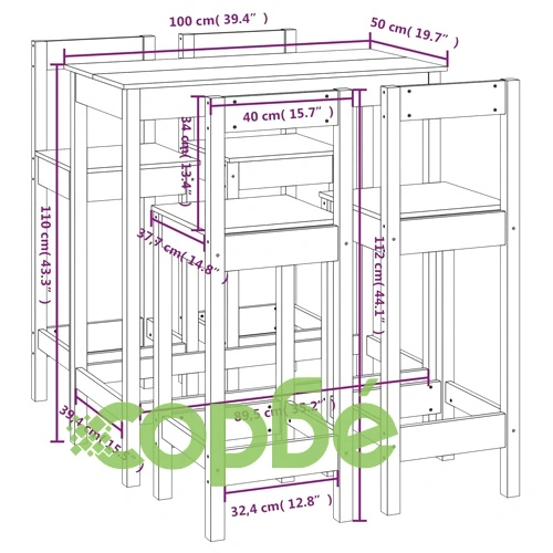 Бар комплект от 5 части, черен, масивна борова дървесина ➤ топ цена ➤ sorbe.bg