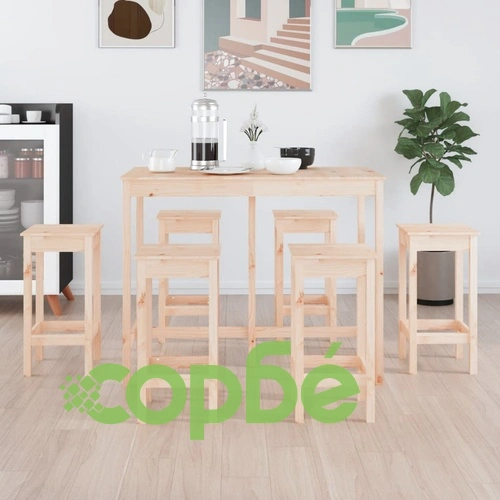 Бар комплект от 7 части, масивна борова дървесина ➤ топ цена ➤ sorbe.bg