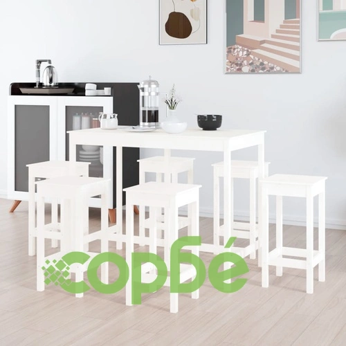 Бар комплект от 7 части, бял, масивна борова дървесина ➤ топ цена ➤ sorbe.bg