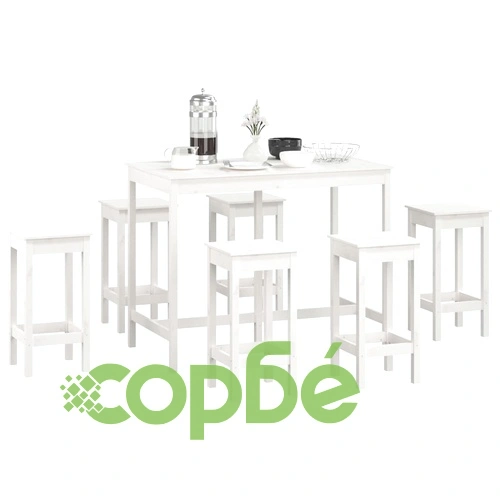 Бар комплект от 7 части, бял, масивна борова дървесина ➤ топ цена ➤ sorbe.bg