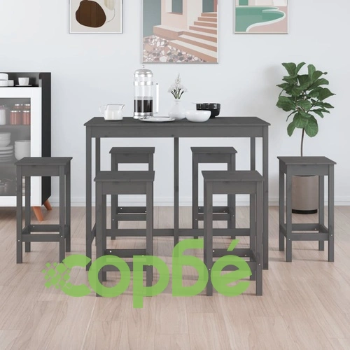 Бар комплект от 7 части, сив, масивна борова дървесина ➤ топ цена ➤ sorbe.bg