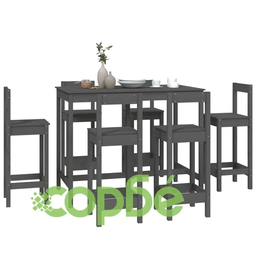 Бар комплект от 7 части, сив, масивна борова дървесина ➤ топ цена ➤ sorbe.bg