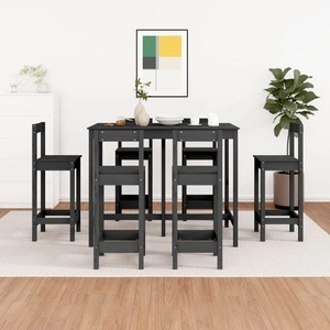 Бар комплект от 7 части, сив, масивна борова дървесина