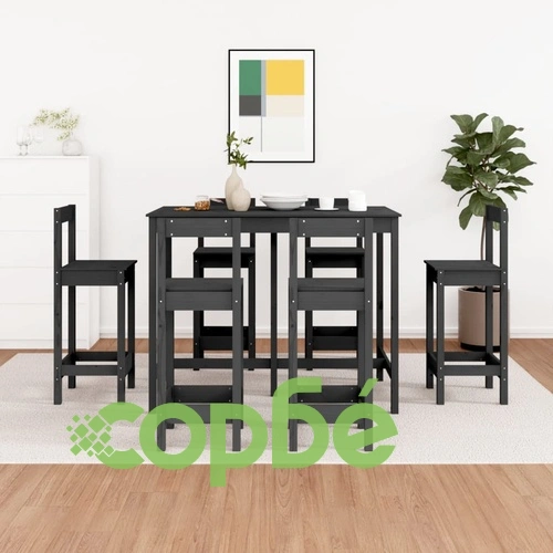 Бар комплект от 7 части, сив, масивна борова дървесина ➤ топ цена ➤ sorbe.bg