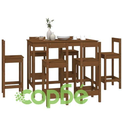 Бар комплект от 7 части, меденокафяв, масивна борова дървесина ➤ топ цена ➤ sorbe.bg