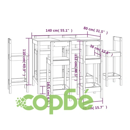 Бар комплект от 7 части, меденокафяв, масивна борова дървесина ➤ топ цена ➤ sorbe.bg