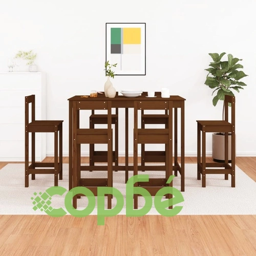 Бар комплект от 7 части, меденокафяв, масивна борова дървесина ➤ топ цена ➤ sorbe.bg