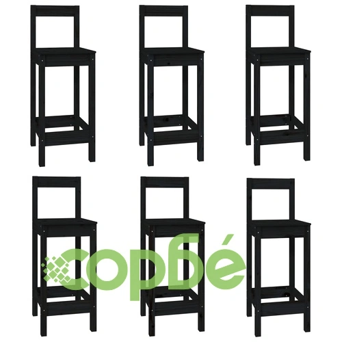 Бар комплект от 7 части, черен, масивна борова дървесина ➤ топ цена ➤ sorbe.bg