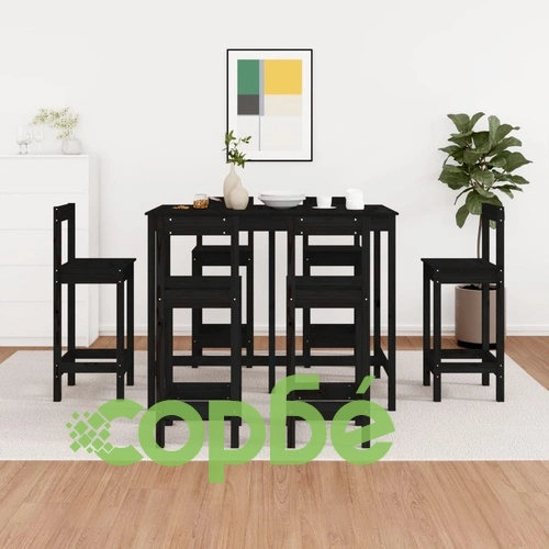 Бар комплект от 7 части, черен, масивна борова дървесина ➤ топ цена ➤ sorbe.bg